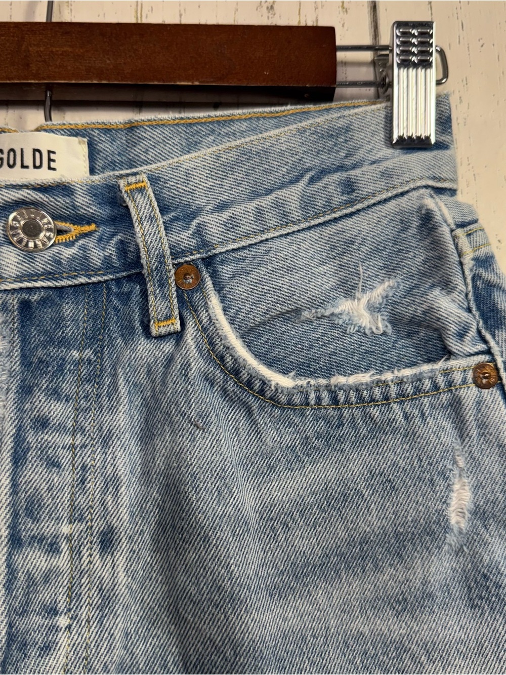 Agolde Parker Distressed Denim Shorts 23 Button Fly Light Wash Cutoff Festival - Picture 4 of 16